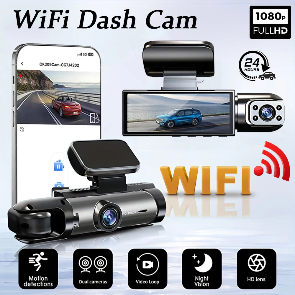 Dual Dashcam Wifi 1080P (Front+Interior+Night Vision)